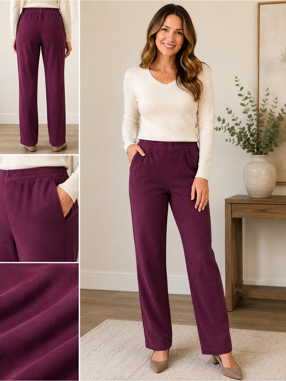 Alfred Dunner Pull On Straight Leg Pants Women’s 12 Plum Stretch Career